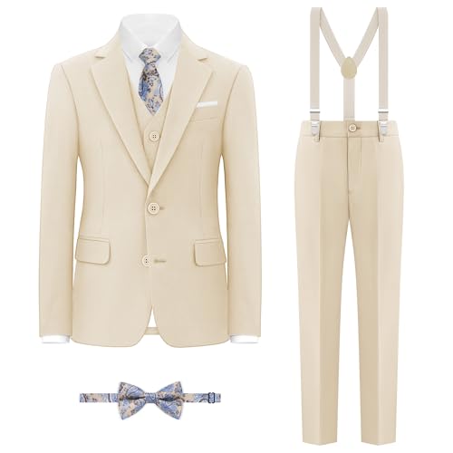 BOLADA Boys Suit Beige Slim fit Suits for Kids Formal Classic 6 Piece Big Boys Tuxedos Teen Youth Size 12