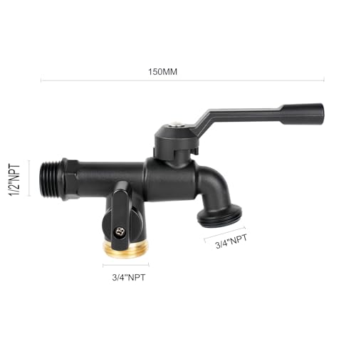 Double Outdoor Faucet,Outside Tap Garden Water Faucet,Wall Mouted 1/2 inch Inlet, with Dual 3/4 inch Outlet,One Into Two Frost-Proof Brass Outdoor Spigot,for Home Balcony Hose Connector - Image 6
