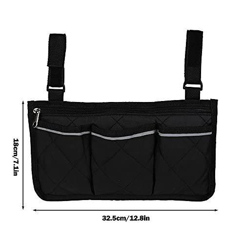 Odomy Wheelchair Side Bag Armrest Accessories Storage Bag With Pouches Hang On Side With Bright Line Waterproof Organizer For Wheelchair Walker Pouches Walkers Electric Scooters Mobile Chairs (Black) #TOP4