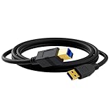 USB 3.0 A-Male to B-Male Cable 15 FT, Gold-Plated Connectors, Black, Compatible With Docking Station, External Hard Drivers, Scanner, Printer and More