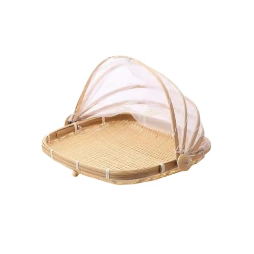 Lamantt野菜乾燥用の竹製ちりとり、虫よけ、乾物乾燥保存用、蒸しパン、籐編みの手作り竹製品、農作業用ふるい、竹かご、野菜乾燥用ネット、青竹トレー、ストレーナー、籐かご、多機能家庭用品。 (スクエアメッシュ ラージサイズ 38cm)