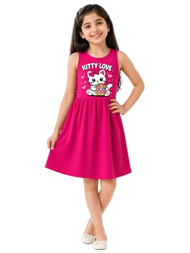 Image of Kuchipoo Girls Sleeveless Cotton Frock Dress | Printed Summer Dresses for Girls | Unicorn, Love & Floral Designs - Pack of 3
