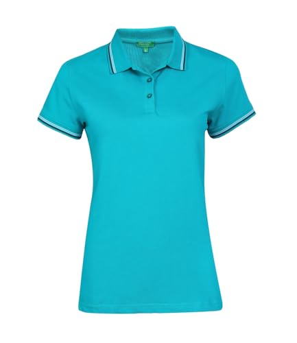 Image of UNITED COLORS OF BENETTON Women's Cotton Lycra Half Sleeves Plain Stylish Regular Fit Polo T-Shirt with Coloured Collar Tipping