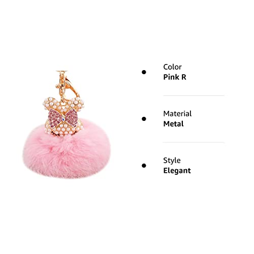 Easya Rabbit Fur Key Chain Gold Plated Keychain With Rabbit Head Inlay Pearl Rhinestone For Car Key Ring Or Handbag Bag Decoration(Light Pink) #TOP6