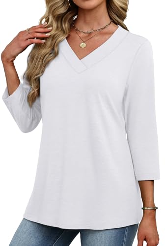 Image of XIEERDUO 3 /4 Length Sleeve Womens Tops V Neck T Shirts Summer Clothes Basic Blouses Dressy Casual 2026 Spring Outfits