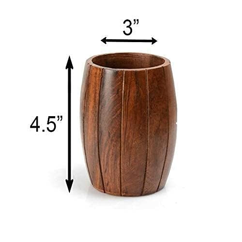 Craft Expertise "Wooden Spoon Holder Cutlery Stand - Pack of 2, Polished Barrel Shape Kitchen Organizer, Brown, Medium Size, Wooden Caddy, 3x3x5 Inches 3