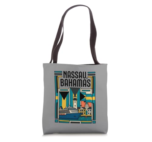 Nassau Bahamas Flag Lighthouse Harbor Cruise Ship Retro Art Tote Bag