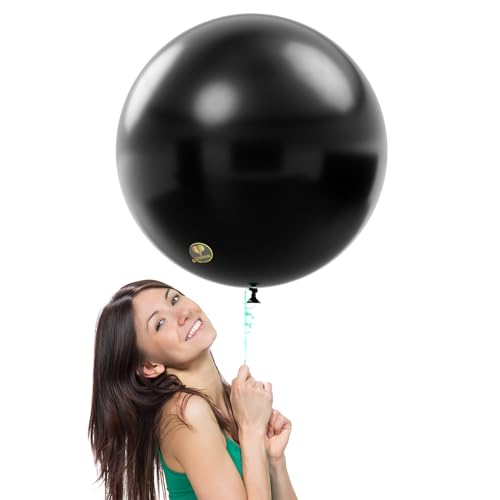 Image of AFTERLOON Biodegradable Balloons 6 pcs 18 Inch Orb Perfect Round Extra Large Onyx Black, Natural Rubber Latex Plastic-Free Alternative Durable Thickened Strong Jumbo XL Big Helium Float, Baby Decor