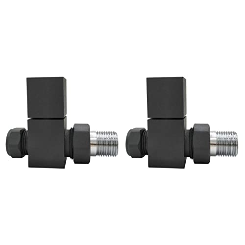 Image of BETTERathrooms.com Anthracite Square Straight Radiator Valves - For Pipework Which Comes From The Floor