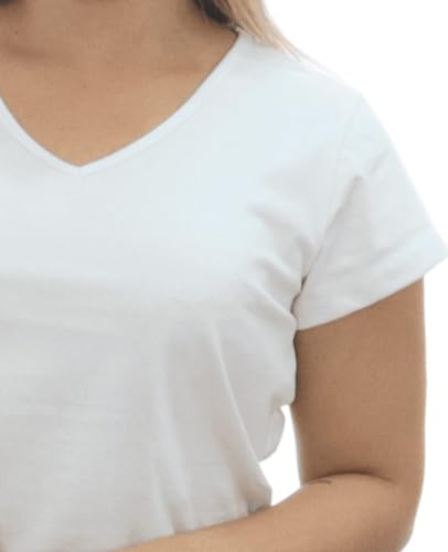 Camiseta Feminina Gola V Baby Look Básica Algodão Lisa Tamanho:G;Cor:Branco