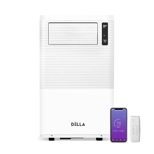 DELLA 14000 BTU WiFi Enabled Portable Air Conditioner & Heater, Freestanding Electric Auto Swing Fan Dehumidifier AC Unit w/Remote Control Window Kit For Rooms Up To 800 Sq.ft