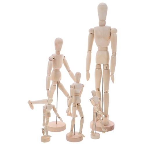 Baluue 5 Pezzi Manichino da Artista in Legno con Supporto Modello Anatomico Articolato Regolabile per Disegno e Studio Anatomia Umana Figure in Proporzioni Realistiche per Pittura e