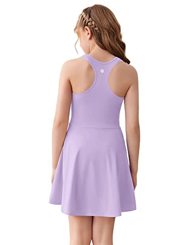 Aurgelmir Girls Sleeveless Tennis Dress Kids Racerback Golf Dress Outfit School Sports Dresses With Shorts Pockets Purple #TOP1