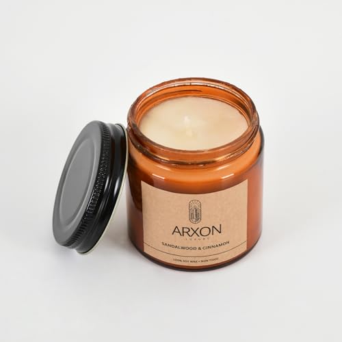 Image of Arxon Aromatherapy Soy Wax Scented Candle | Sleep /Destress - Focus /Meditate - Relax /Calm - Refresh /Rejuvenate | 100g Each, 30Hrs Burn Time | Corporate Gifting Sandalwood & Cinnamon