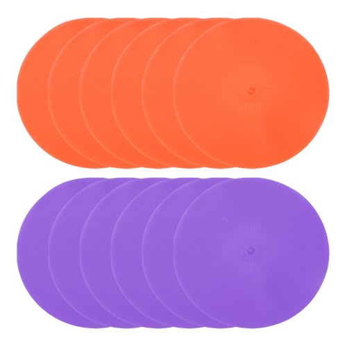 PATIKIL Spot Markers 9 Inch, 12 Pcs Non-Slip Floor Dots Agility Markers Flat Field Cones Poly Dots for Gym PE Speed Training Dance Soccer Basketball Sports, Orange/Purple