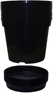 Pack of 10 Black Plastic Plant Pots + Saucers - Outdoor Garden Round Nursery Herb Flower Planters Base Water Drip Trays (3 Litre)