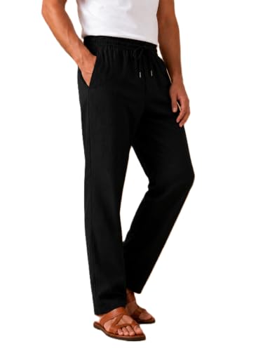Comforts Men's Linen Pants, Gray, Elastic Waistband Ash Black - Image 2