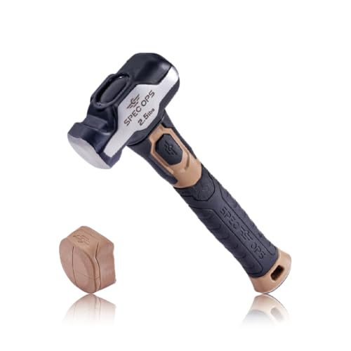 Spec Ops Tools Engineering Hammer, 2.5 lb Sledge hammer with Removable Soft Mallet Cap & Bi-Material Shock Absorbing & Vibration Dampening Handle, 3% Donated to Veterans, Black/Tan