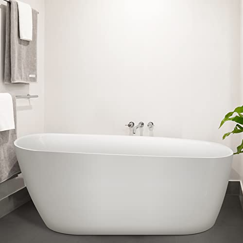 Image of 59 inch Acrylic Freestanding Bathtub, Single Slipper Free Standing Tub, Soaking Tub with Integrated Slotted Overflow, Toe-Tap Chrome Drain, cUPC Certified, Glossy White