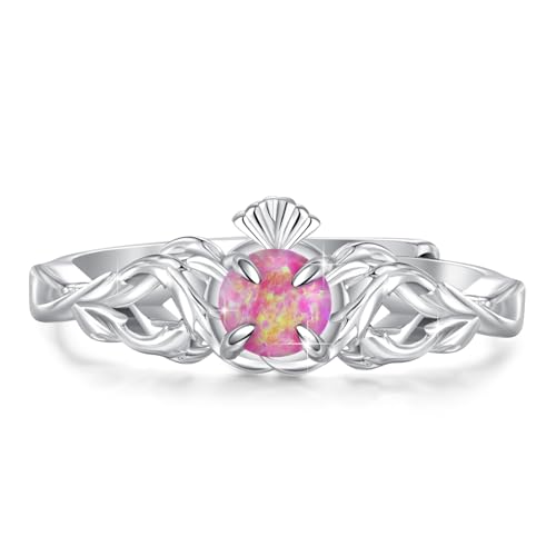Bague chardon écossais argent 925 ajustable et opale violette au style celte
