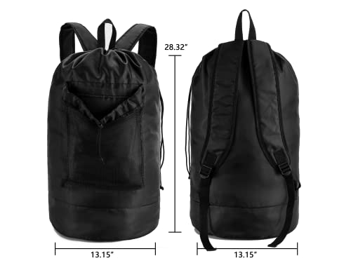 Gorisen Laundry Bag, Backpack With Adjustable Shoulder Straps, Waterproof Laundry Backpack, With Mesh Pocket, Drawstring Closure For College, Travel, Laundromat, Apartment (Black) #TOP2