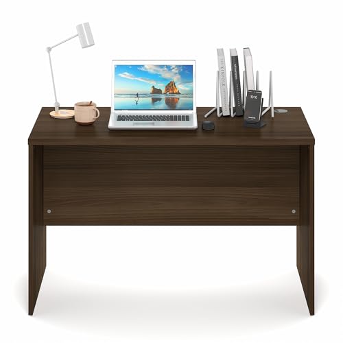 Image of Furinno Roger Computer Desk, 47 Inch Rectangular Executive Desk with Modesty Panel, Home Office Desk with Thick Tabletop, Desk Cord Grommet, Scratchproof, for Home Study, Office, Modern Walnut