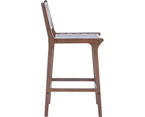Butacos de bar Kmax de 28 pulgadas, estilo granja, con asiento de cuero sintético trenzado y patas de madera, con reposapiés, para isla de cocina — juego de 2, color negro miniatura 7