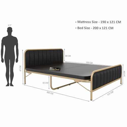 Image of Honey Touch Boston Double Size Bed | with Double Layer Mattress | Cushion Headboard | Folding Bed No Assembly Required | Powder Coated | 4ft x 6.25 |