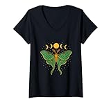 Photo Gallery donna luna moth lover moon phases insect cottagecore aesthetic maglietta con collo a v Photo Gallery donna luna moth lover moon phases insect cottagecore aesthetic maglietta con collo a v