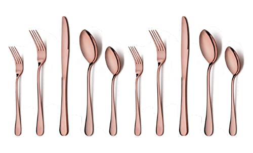 Image of YANCI 10 Pieces Cooking Rosegold Flatware Set, Stainless Steel Silverware, Utensil, Cutlery Set - Knife, Fork & Spoon Set, Rust Resistant - Stunning Rosegold Polished Finish (Pack of 10, Rosegold)