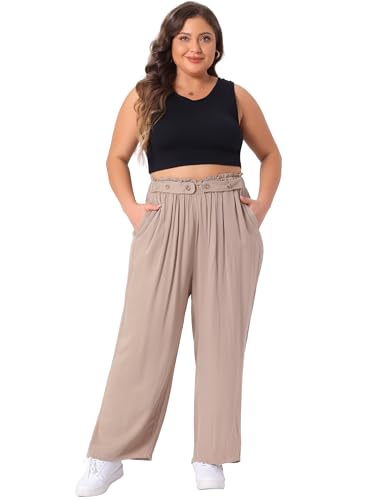 Agnes Orinda Plus Size Palazzo Pants for Women Stretchy High Waisted with Pocket Wide Leg Long Pants3