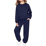 2 Teiliger Jogginganzug Mädchen Baggy Set Fleece Sweatshirt Outdoor Winter Warm Jogginghose Baumwolle Sportanzug Freizeitanzug Kinder Sweatsuit