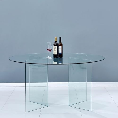 Tavoli da Pranzo Tavolo rotondo in vetro trasparente temperato 137x77H cm - Acacia