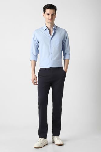 Image of Peter England Men's Slim Fit Mid Rise Formal Stretchable Knit Super Trouser | Comfort Lycra | 360-Degree Stretch