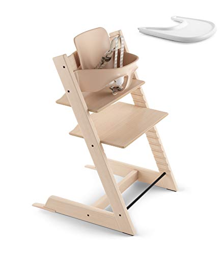 Stokke Adjustable Ergonomic Tripp Trapp High Chair with Baby Set - Natural & Tripp Trapp Tray - White
