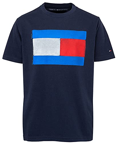 Tommy Hilfiger boys Flag Tee Tommy Hilfiger Short Sleeve Crew Neck T Shirt 100 Cotton Solid Color with Signature Embroide, Swim Navy, Small US