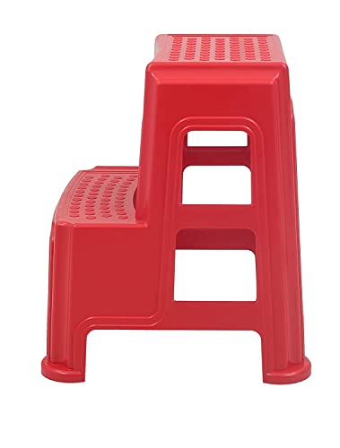Image of SKYGLAMOUR Supreme Plastic Multi-Purpose Step Stool for Kitchen and Office Use with Weight Bearing Capacity of 150 Kg | 2 Step Stool for Home |Color: Red; Set of 1