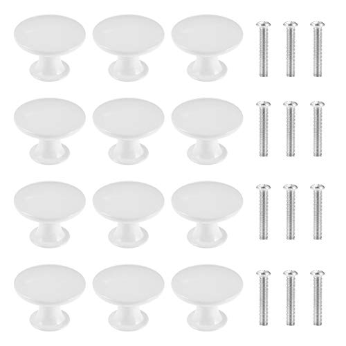 NB Lot de 12 boutons de tiroir, poignées de tiroir, poignées d'armoire, poignées de porte, poignées de tiroir, poignées de placard, poignées de meuble - Blanc - Diamètre : 30 mm