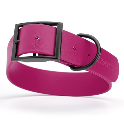 Image of Dogline Biothane Waterproof Dog Collar Strong Coated Nylon Webbing with Black Hardware Odor- Proof for Easy Care Easy to Clean High Performance Fits Small Medium or Large Dogs, Magenta Pink