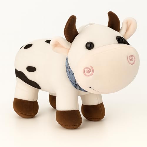 Image of Plush Cow Toy for Kids | Soft Stuffed Animal with Cute Face & Horns | Hugging Cuddly Cow for Baby Boys & Girls | Birthday Gift & Nursery Decor (22 cm)