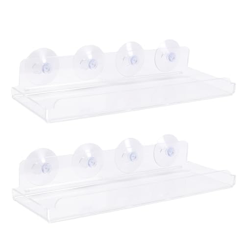 Yctze Étagères Flottantes pour Plantes de Fenêtre, Paquet de 2 étagères à Ventouse en Acrylique, Extension de Rebord de Fenêtre avec 4 Ventouses Puissantes, Idéales pour Les Plantes Succulentes, Les