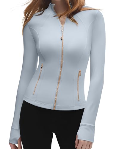 Image of SUUKSESS Women Golden Full Zip Up Workout Cropped Jackets Lightweight Athletic Yoga Tops