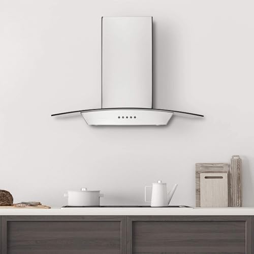 Image of Hauslane Range Hood Wall Mount 30 inch Ducted /Ductless Convertible Kitchen Hood with Stainless Steel and Tempered Glass Stove Vent Hood, 3 Speed, LED Lamps, European Style WM-630