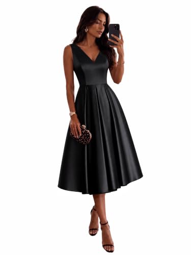 Ever-Pretty Women's Midi Cocktail Dresses Satin Formal Wedding Guest Dress