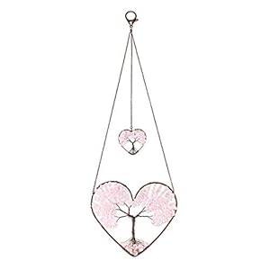 JSDDE Rosenquarz Baum des Lebens Herz Anhänger