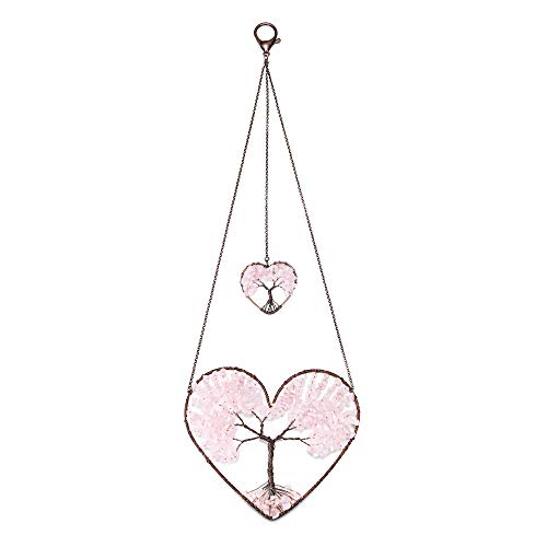 JSDDE Rosenquarz Baum des Lebens Herz Anhänger