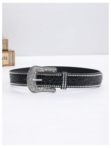 Women's Rhinestone Studded Glitter Belts Y2K PU Leather Belt for Jeans Pants4
