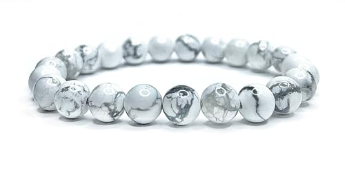 Felicidade Bracelet en Howlite – Pierre Naturelle 8MM – Bijou Énergétique Élégant & Authentique – Bracelet Unisexe pour Femme & Homme – Harmonie, Bien-Être & Idée Cadeau Anniversaire