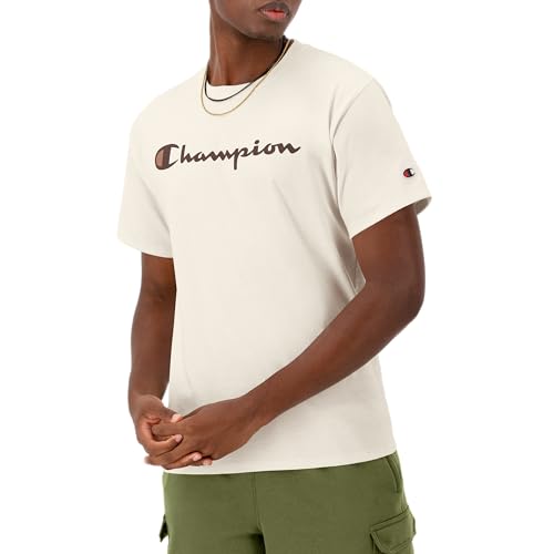 Image of Champion Men's Graphic Short Sleeve T-Shirt, Standard Fit, Classic Script Logo, Midweight 100% Cotton