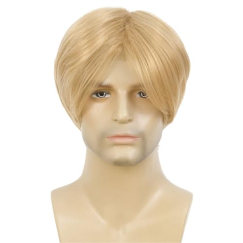 Image of Swiking Blonde Short Straight Wigs for Men Natural Middle Part Synthetic Hair Wigs for Male Daily Party Wig